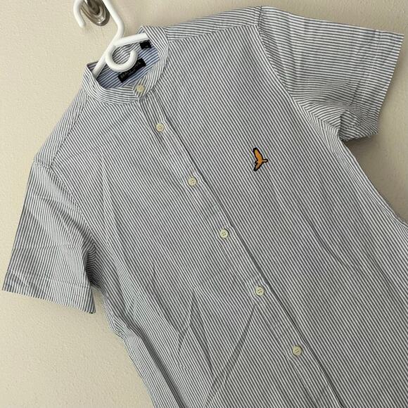 Brave Soul London band collar striped short sleeve button up preppy gray S​ - Picture 5 of 10
